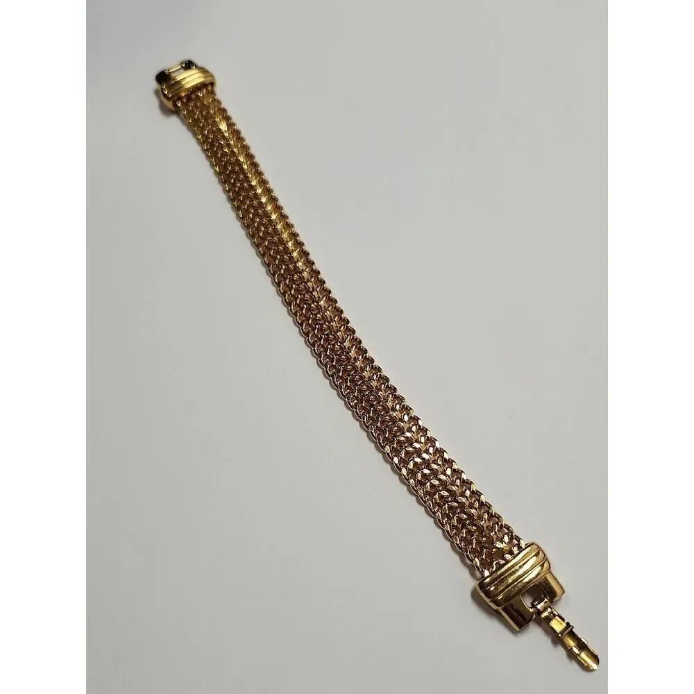Vintage Monet Gold Tone Bracelet with Fold Over Clasp Estate